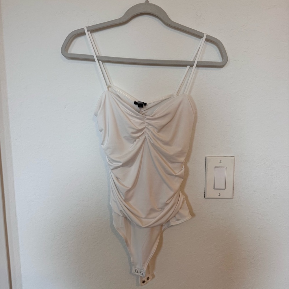 Express White Ruched Bodysuit